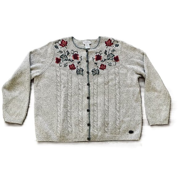 Northern Reflections Autumn Leaves Cardigan Sweater Cable Knit Vintage Y2K - Picture 2 of 8
